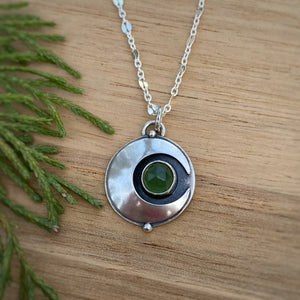 Green Serpentine Domed Moon Necklace / 20.5”