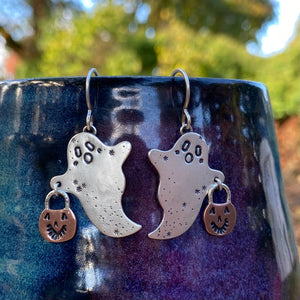 Mixed Metal Trick-or-Treat Ghostie Earrings {Silver}