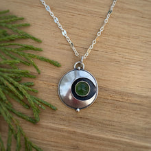 Load image into Gallery viewer, Green Serpentine Domed Moon Necklace / 20.5”