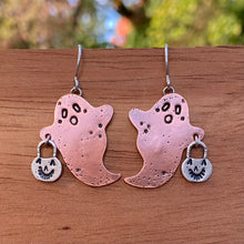 Load image into Gallery viewer, Mixed Metal Trick-or-Treat Ghostie Earrings {Copper}