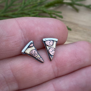 Mixed Metal Pizza Stud Earrings