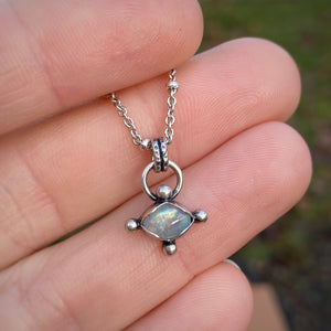 Rainbow Moonstone Four Dots Necklace / 16”