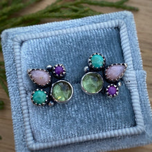 Load image into Gallery viewer, Peridot, Pink Opal, Turquoise, &amp; Purple Copper Turquoise Cluster Stud Earrings