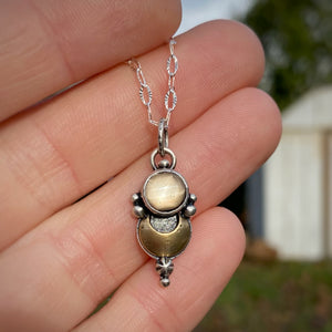 Black Sapphire Mixed Metal Moon Necklace / 18”