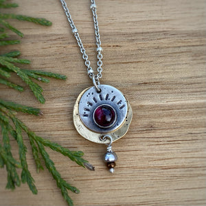 Garnet Mixed Metal Dangly Necklace / 19”