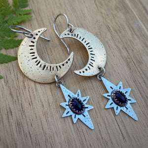 Amethyst Moon & Stars Dangle Earrings