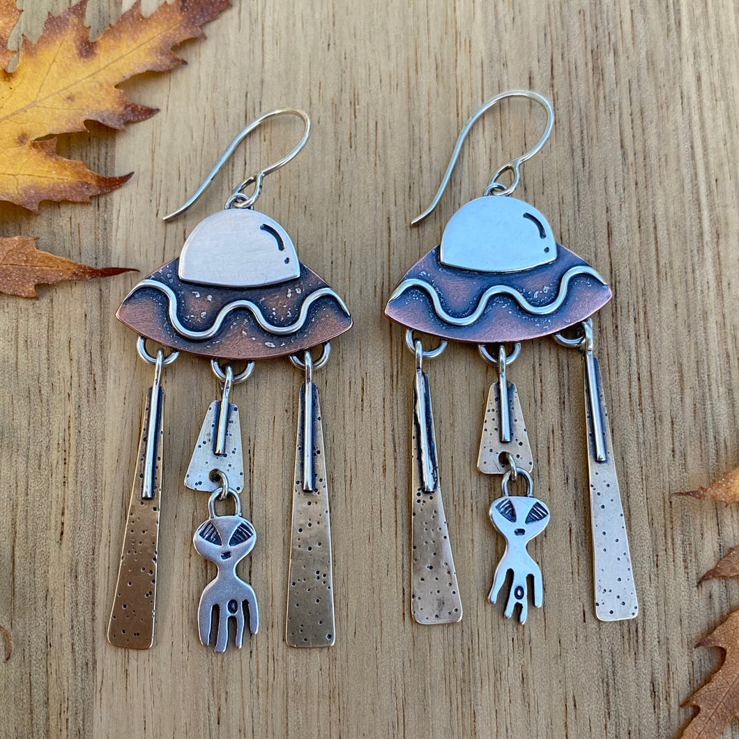 Mixed Metal UFO Earrings