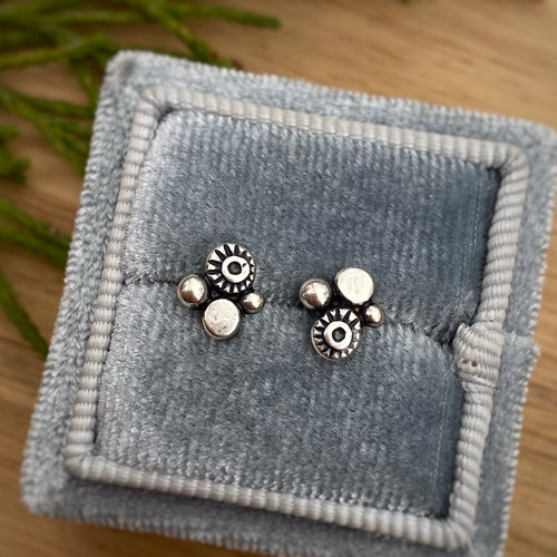 Stamped Cluster Stud Earrings