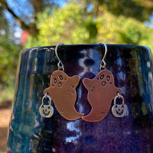 Load image into Gallery viewer, Mixed Metal Trick-or-Treat Ghostie Earrings {Copper}