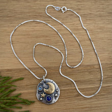 Load image into Gallery viewer, Lapiz Lazuli &amp; Moonstone Mixed Metal Pebble Necklace / 20”