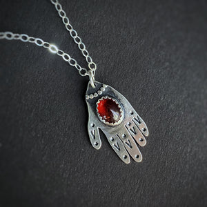 Hamsa Hand Necklace - Garnet / 18” / Made to Order