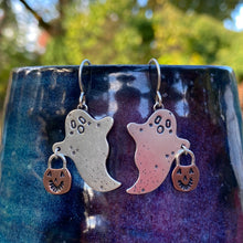 Load image into Gallery viewer, Mixed Metal Trick-or-Treat Ghostie Earrings {Silver}