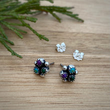 Load image into Gallery viewer, Sleeping Beauty Turquoise, Purple Copper Turquoise, &amp; Malachite Cluster Stud Earrings