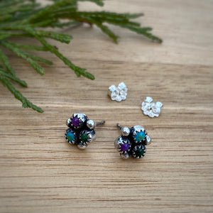 Sleeping Beauty Turquoise, Purple Copper Turquoise, & Malachite Cluster Stud Earrings