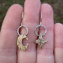 Load image into Gallery viewer, Moon &amp; Star Mixed Metal Hoop Earrings