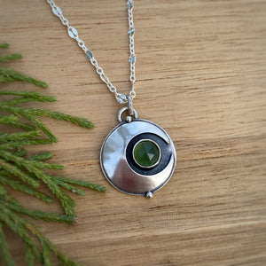 Green Serpentine Domed Moon Necklace / 20.5”