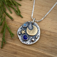 Load image into Gallery viewer, Lapiz Lazuli &amp; Moonstone Mixed Metal Pebble Necklace / 20”