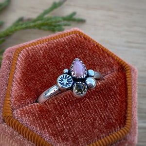 Pink Opal & Citrine Starry Cluster Ring / Size 11