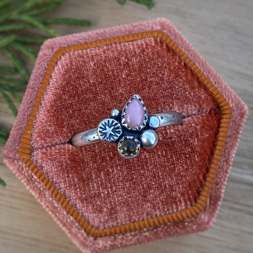 Pink Opal & Citrine Starry Cluster Ring / Size 11