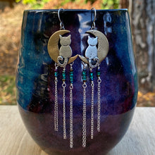 Load image into Gallery viewer, Mixed Metal Moon Cat Fringe Earrings