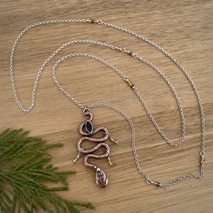 Black Onyx & Copper Snake Necklace / 28.5”