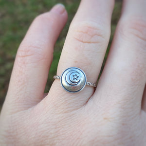 Domed Stamped Moon Stacker Ring / Size 7.5