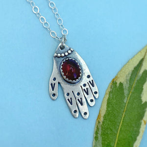 Hamsa Hand Necklace - Garnet / 18” / Made to Order