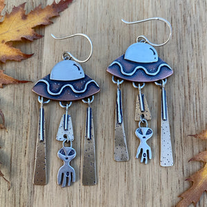 Mixed Metal UFO Earrings