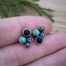 Load image into Gallery viewer, Turquoise, Onyx, &amp; Pyrite Cluster Stud Earrings